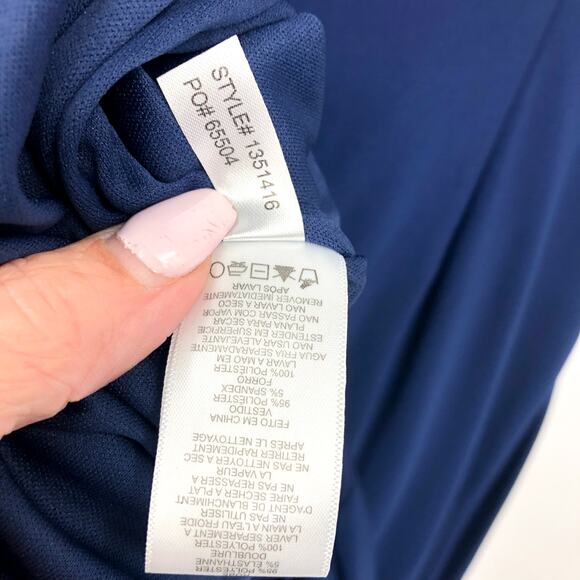 ALEX EVENINGS Round Embellished Cuff Gown Size 18 Navy Blue Keyhole Neck Ruched - Picture 13 of 13